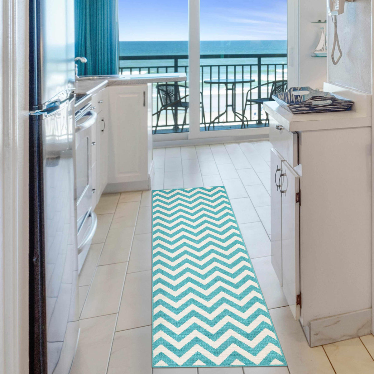 Coastal Herringbone Chevron Indoor Outdoor Area Rug
