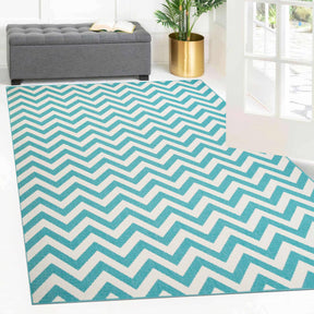 Coastal Herringbone Chevron Indoor Outdoor Area Rug
