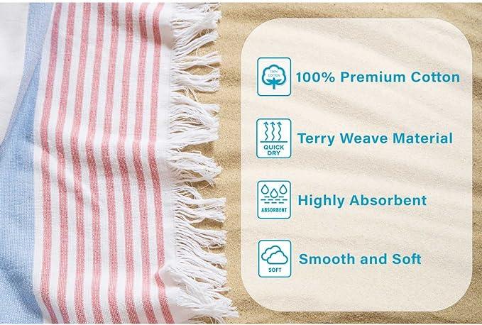 Coastal Resort Stripe Fouta 2 Piece Beach Towel with Tassels