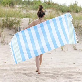 Coastal Resort Stripe Fouta 4 Piece Beach Towel with Tassels