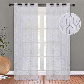 Cormac Printed Geometric Trellis Sheer Curtain Set of 2 Panels