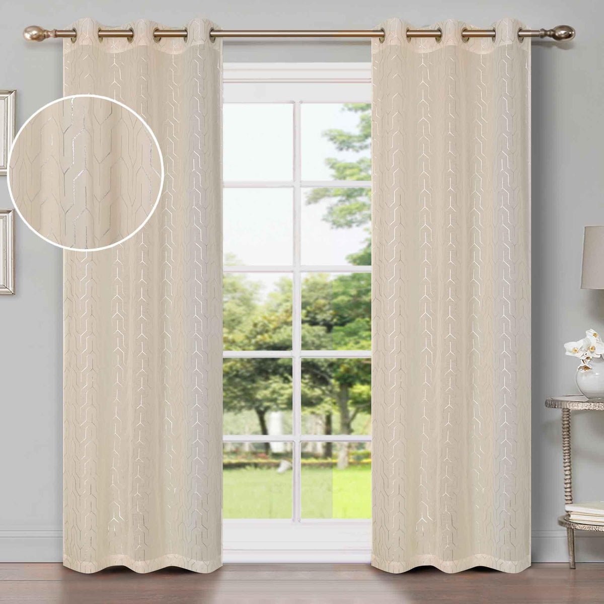Cormac Printed Geometric Trellis Sheer Curtain Set of 2 Panels