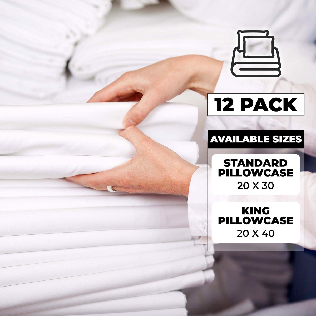 Cotton Blend Hotel Quality White Pillowcase Set of 12