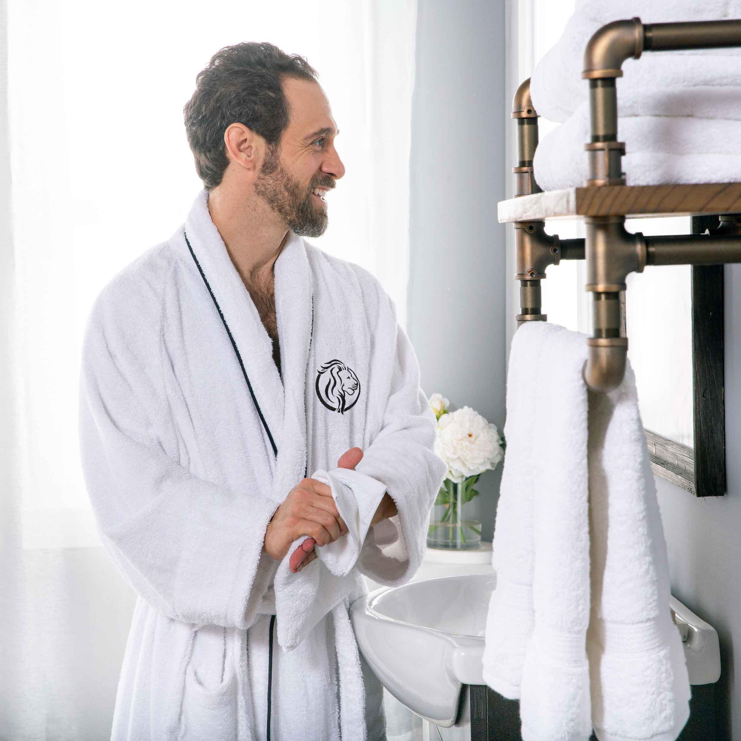 Cotton Embroidered Bathrobe Adults Unisex Bath Robe for Men and Women