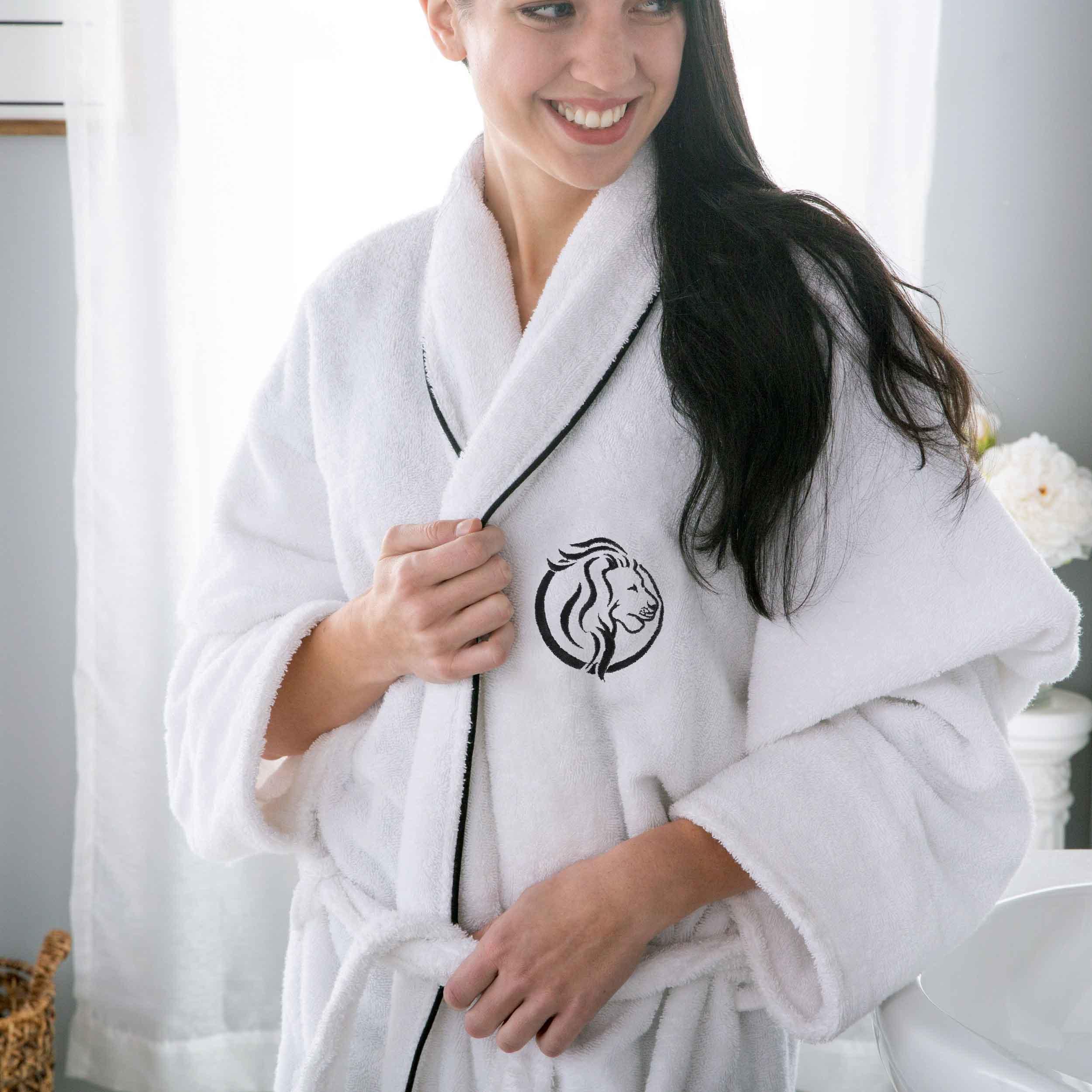 Cotton Embroidered Bathrobe Adults Unisex Bath Robe for Men and Women