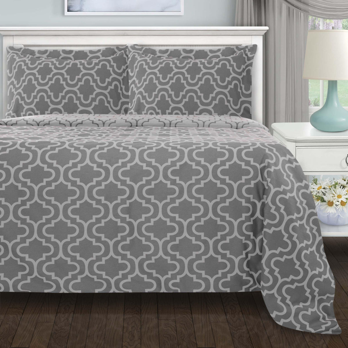 100% Cotton Flannel Trellis Pattern Duvet Cover Set