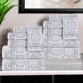 Cotton Modern Geometric Jacquard Plush Absorbent 12 Piece Towel Set