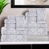 Cotton Modern Geometric Jacquard Plush Absorbent 12 Piece Towel Set