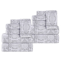 Cotton Modern Geometric Jacquard Plush Absorbent 12 Piece Towel Set
