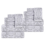 Cotton Modern Geometric Jacquard Plush Absorbent 12 Piece Towel Set