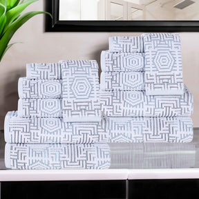 Cotton Modern Geometric Jacquard Plush Absorbent 12 Piece Towel Set