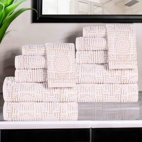 Cotton Modern Geometric Jacquard Plush Absorbent 12 Piece Towel Set