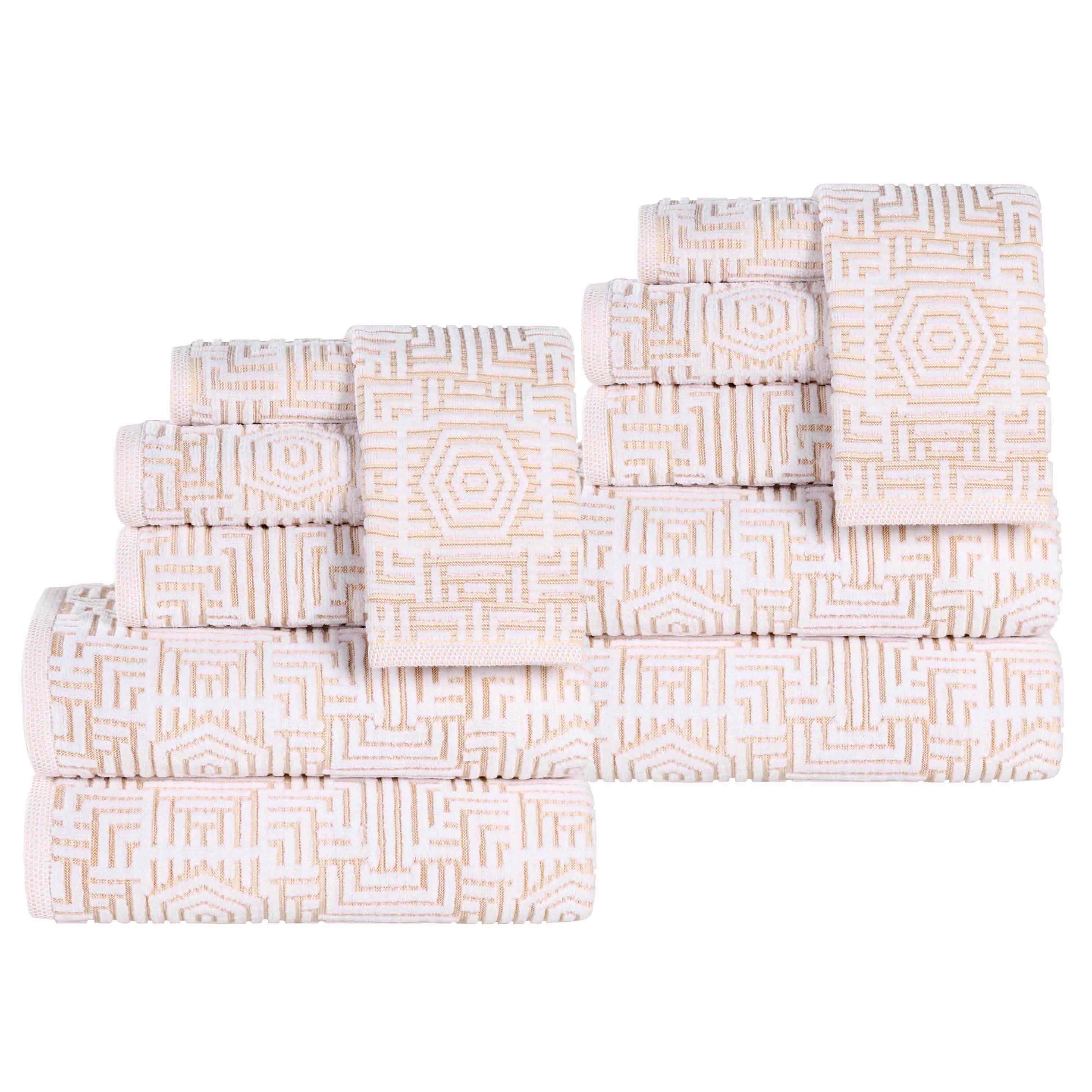 Cotton Modern Geometric Jacquard Plush Absorbent 12 Piece Towel Set