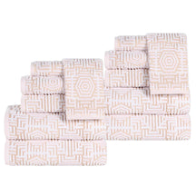 Cotton Modern Geometric Jacquard Plush Absorbent 12 Piece Towel Set