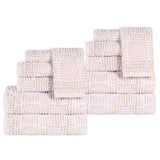 Cotton Modern Geometric Jacquard Plush Absorbent 12 Piece Towel Set