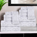 Cotton Modern Geometric Jacquard Plush Absorbent 12 Piece Towel Set