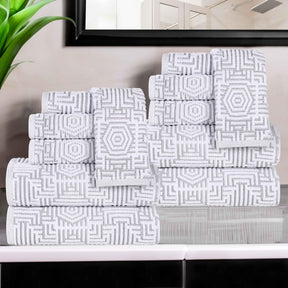 Cotton Modern Geometric Jacquard Plush Absorbent 12 Piece Towel Set