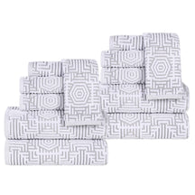 Cotton Modern Geometric Jacquard Plush Absorbent 12 Piece Towel Set