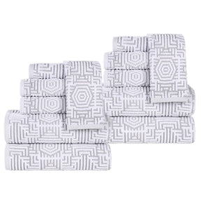 Cotton Modern Geometric Jacquard Plush Absorbent 12 Piece Towel Set