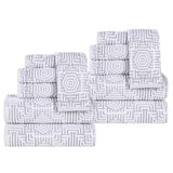 Cotton Modern Geometric Jacquard Plush Absorbent 12 Piece Towel Set
