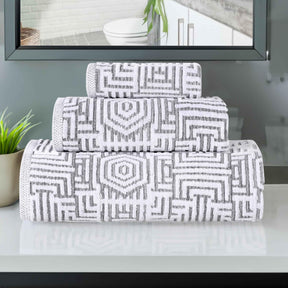 Cotton Modern Geometric Jacquard Plush Absorbent 3-Piece Towel Set