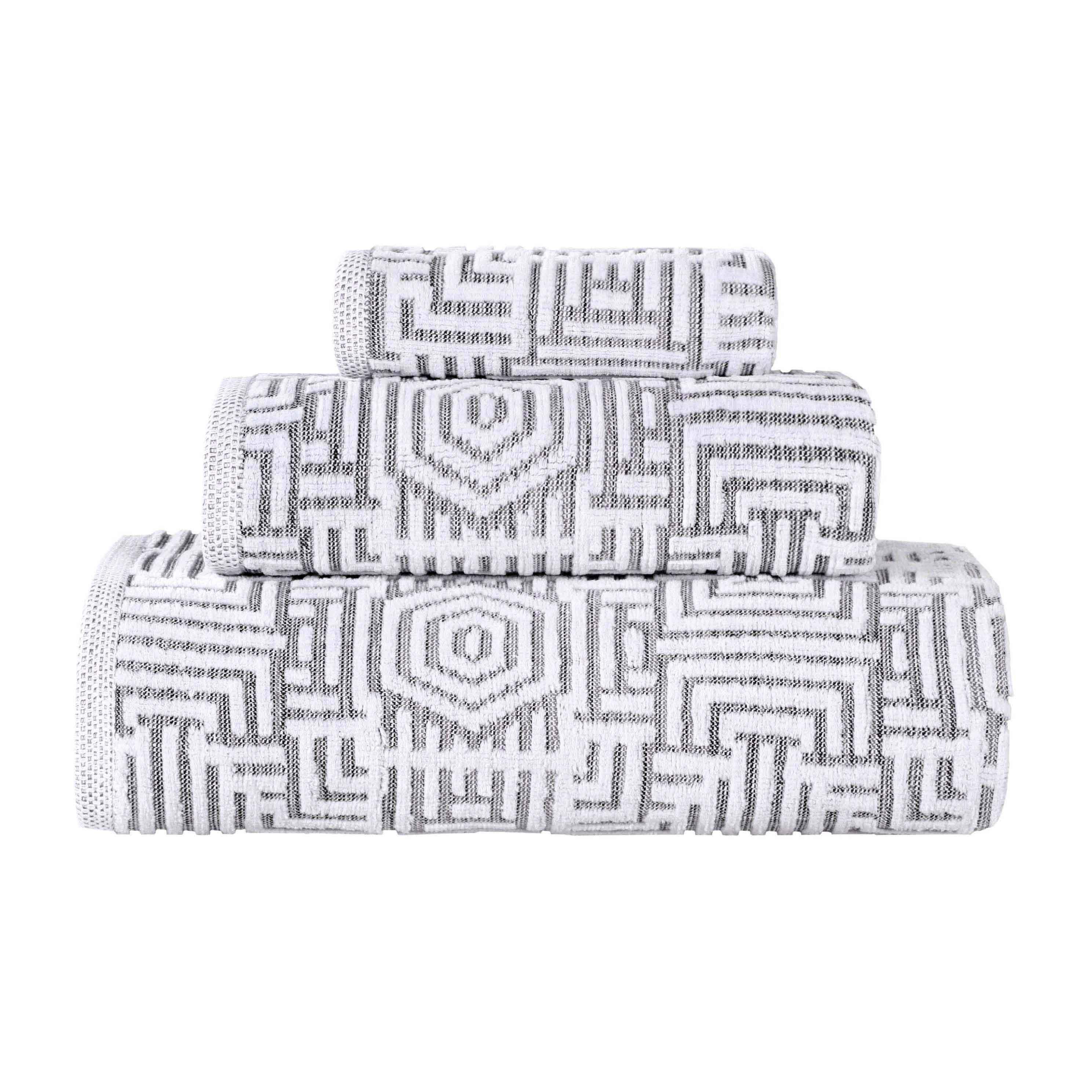 Cotton Modern Geometric Jacquard Plush Absorbent 3-Piece Towel Set