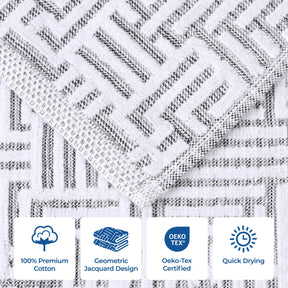 Cotton Modern Geometric Jacquard Plush Absorbent 3-Piece Towel Set