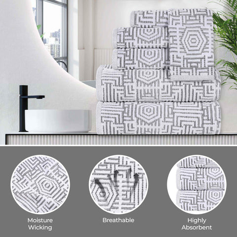 Cotton Modern Geometric Jacquard Plush Absorbent 3-Piece Towel Set