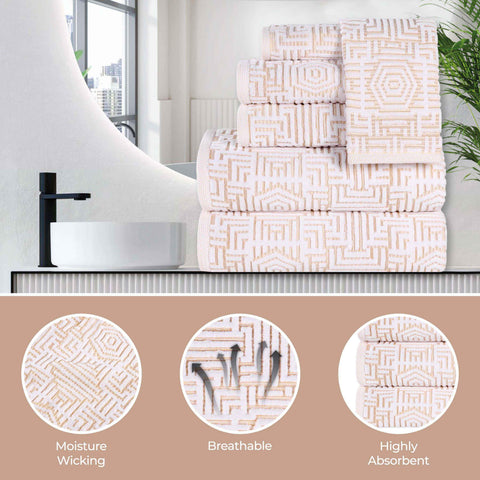 Cotton Modern Geometric Jacquard Plush Absorbent 3-Piece Towel Set