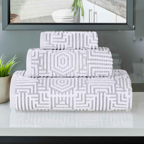 Cotton Modern Geometric Jacquard Plush Absorbent 3-Piece Towel Set