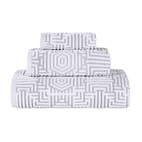 Cotton Modern Geometric Jacquard Plush Absorbent 3-Piece Towel Set