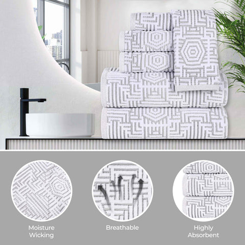 Cotton Modern Geometric Jacquard Plush Absorbent 3-Piece Towel Set