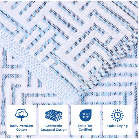 Cotton Modern Geometric Jacquard Plush Absorbent 3-Piece Towel Set