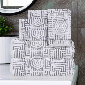 Cotton Modern Geometric Jacquard Plush Absorbent 6 Piece Towel Set