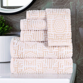 Cotton Modern Geometric Jacquard Plush Absorbent 6 Piece Towel Set