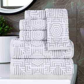 Cotton Modern Geometric Jacquard Plush Absorbent 6 Piece Towel Set