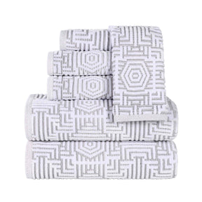 Cotton Modern Geometric Jacquard Plush Absorbent 6 Piece Towel Set
