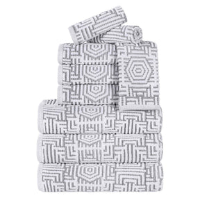 Cotton Modern Geometric Jacquard Plush Absorbent 9 Piece Towel Set