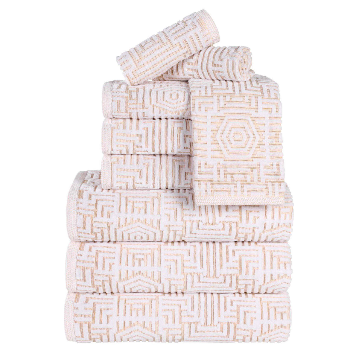Cotton Modern Geometric Jacquard Plush Absorbent 9 Piece Towel Set