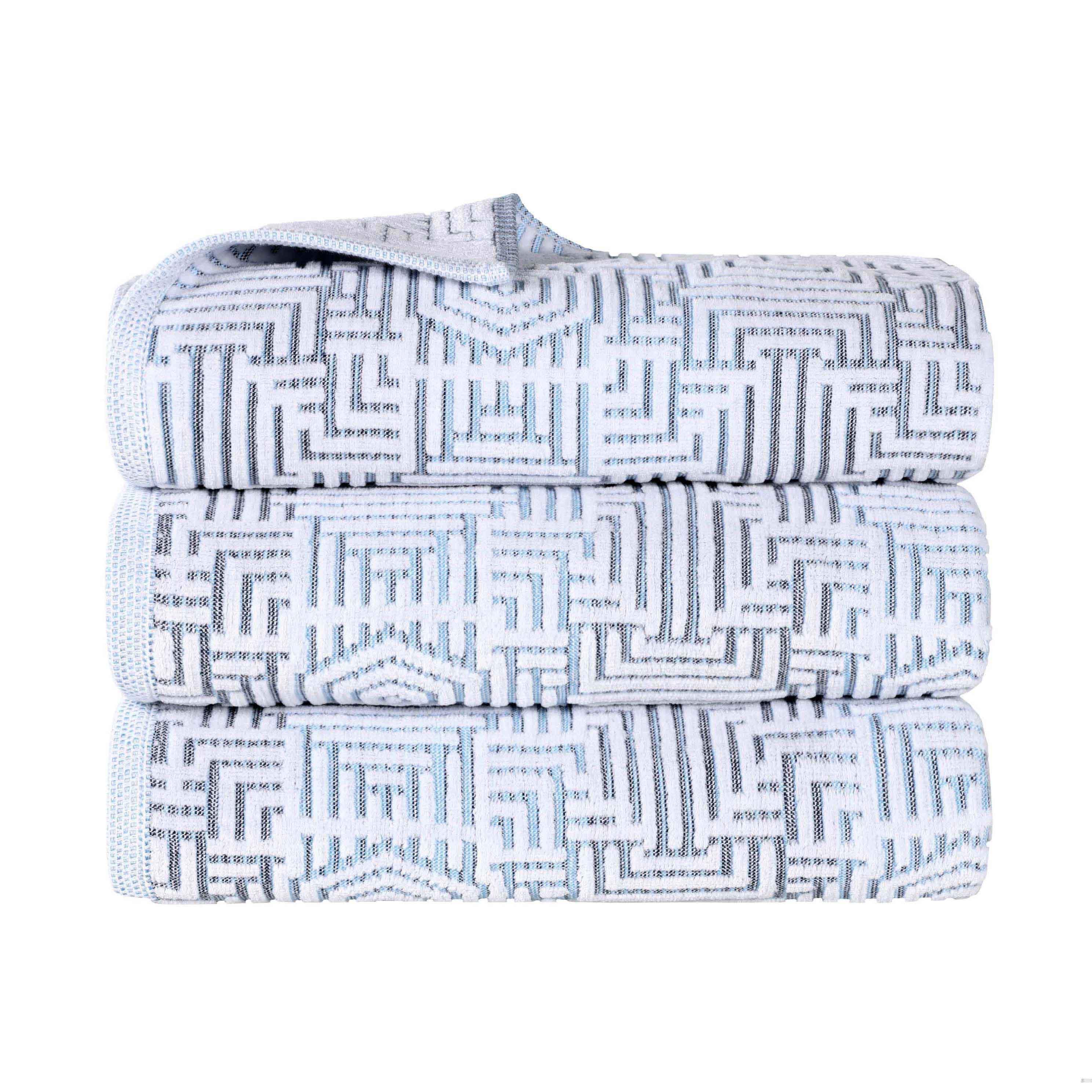 Cotton Modern Geometric Jacquard Plush Absorbent Bath Towel Set of 3