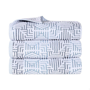 Cotton Modern Geometric Jacquard Plush Absorbent Bath Towel Set of 3