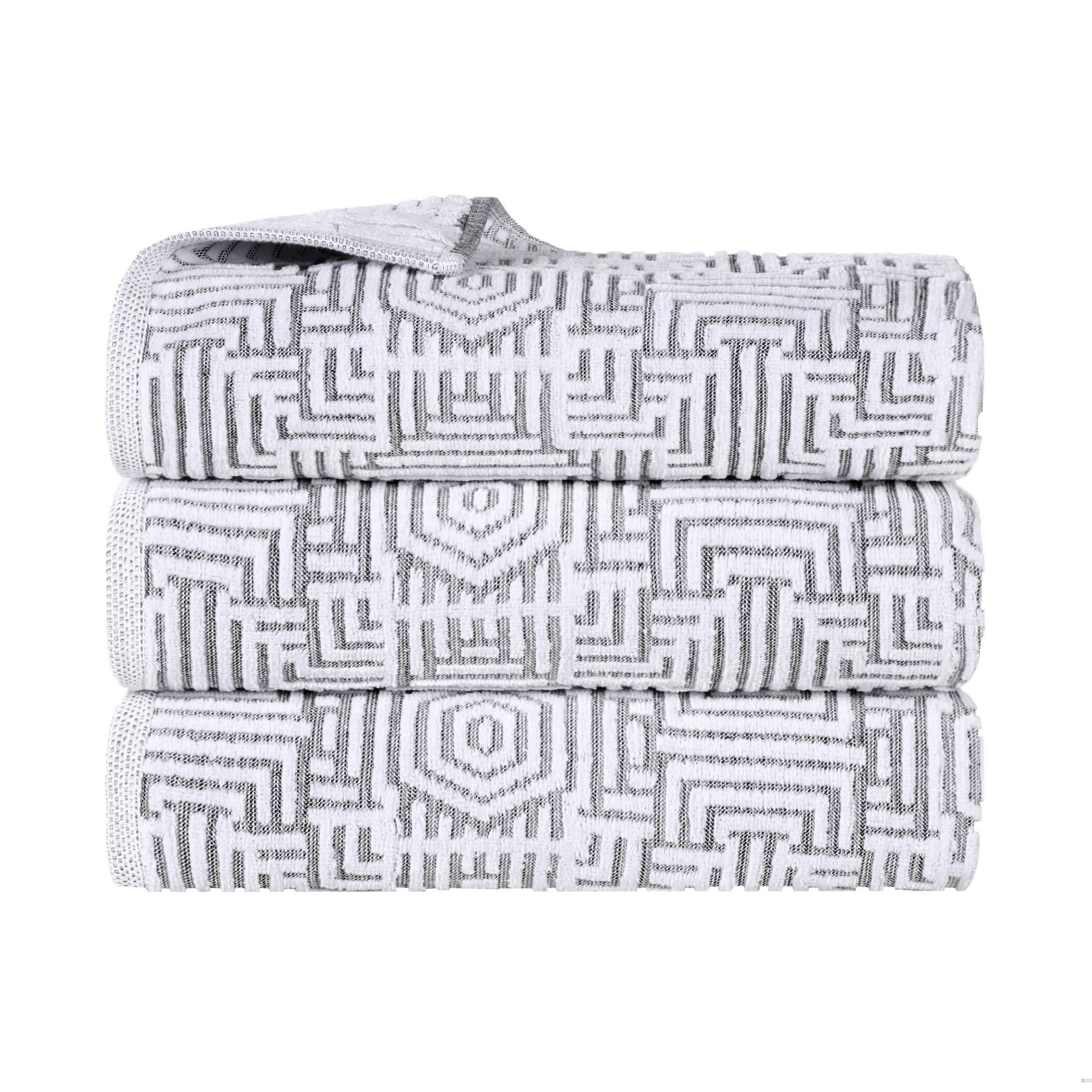 Cotton Modern Geometric Jacquard Plush Absorbent Bath Towel Set of 3