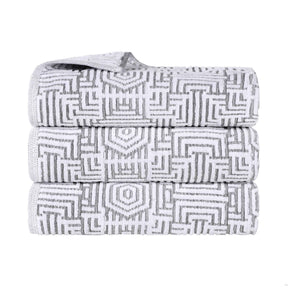 Cotton Modern Geometric Jacquard Plush Absorbent Bath Towel Set of 3