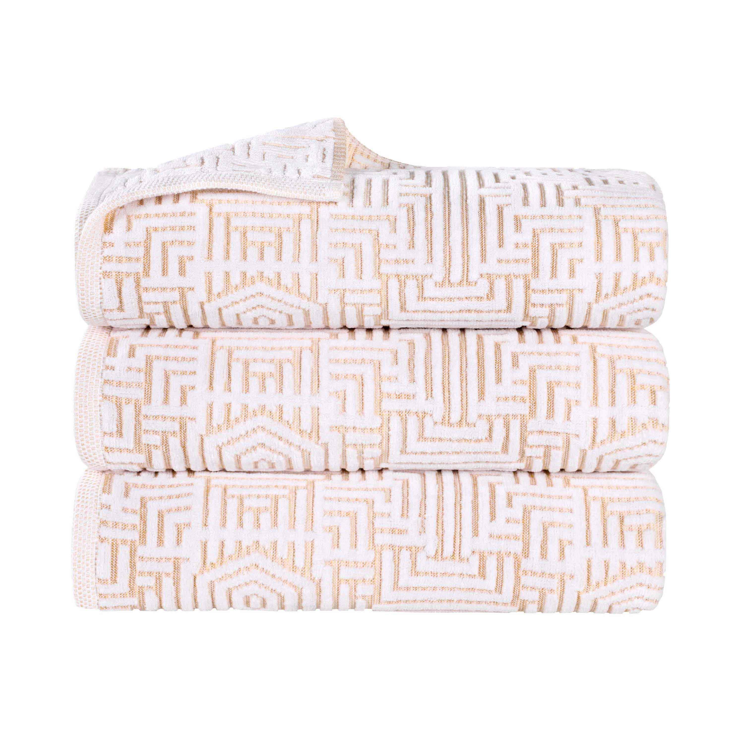 Cotton Modern Geometric Jacquard Plush Absorbent Bath Towel Set of 3