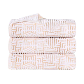 Cotton Modern Geometric Jacquard Plush Absorbent Bath Towel Set of 3