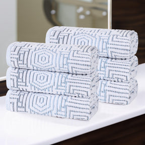 Cotton Modern Geometric Jacquard Plush Absorbent Hand Towel Set of 6