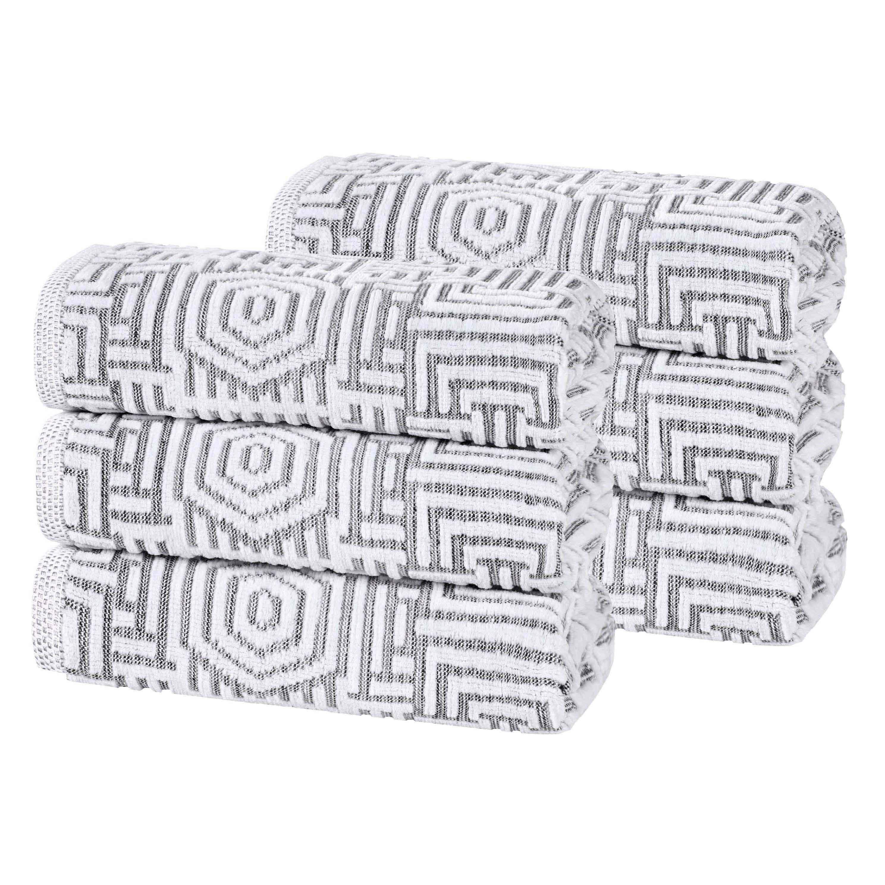 Cotton Modern Geometric Jacquard Plush Absorbent Hand Towel Set of 6