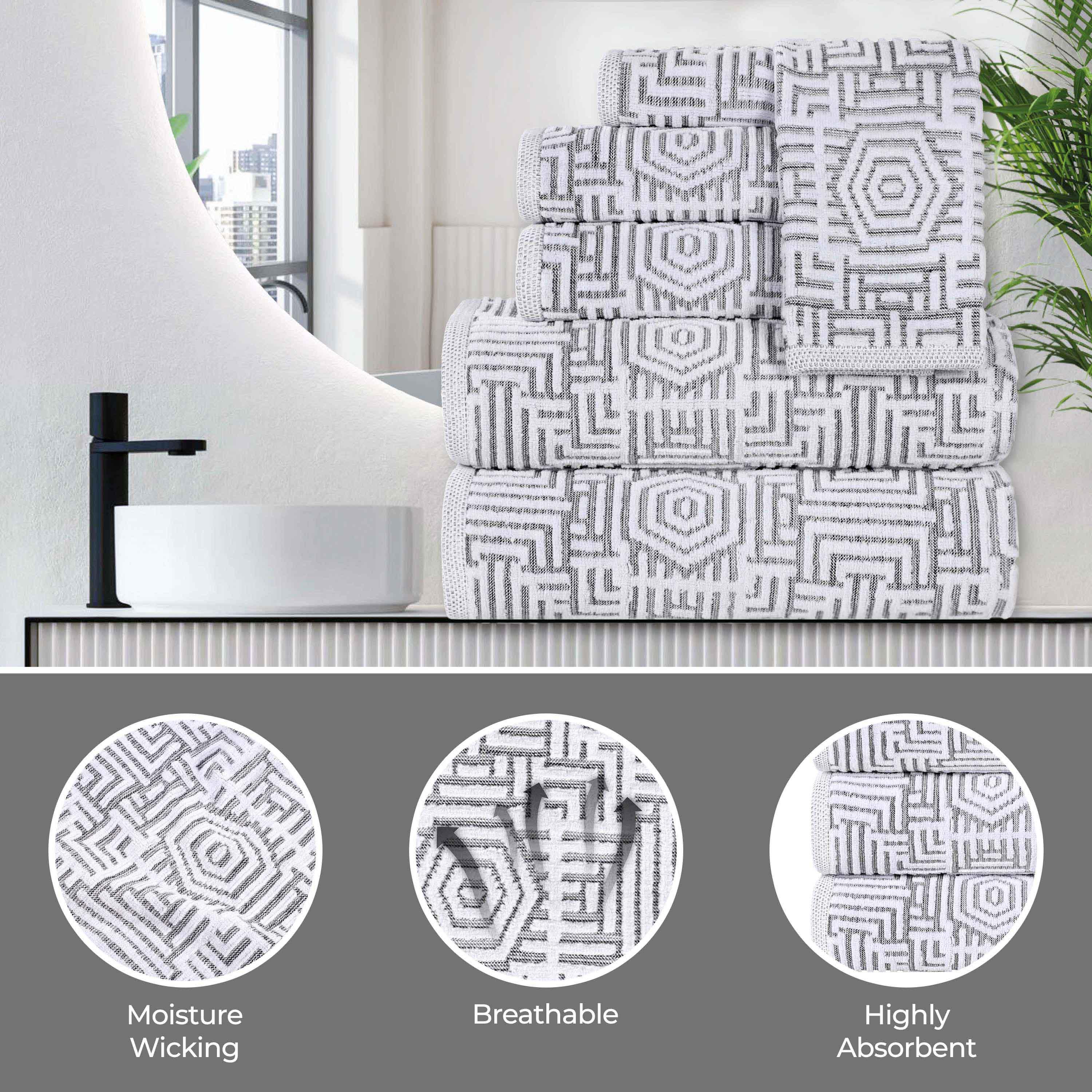 Cotton Modern Geometric Jacquard Plush Absorbent Hand Towel Set of 6