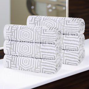 Cotton Modern Geometric Jacquard Plush Absorbent Hand Towel Set of 6