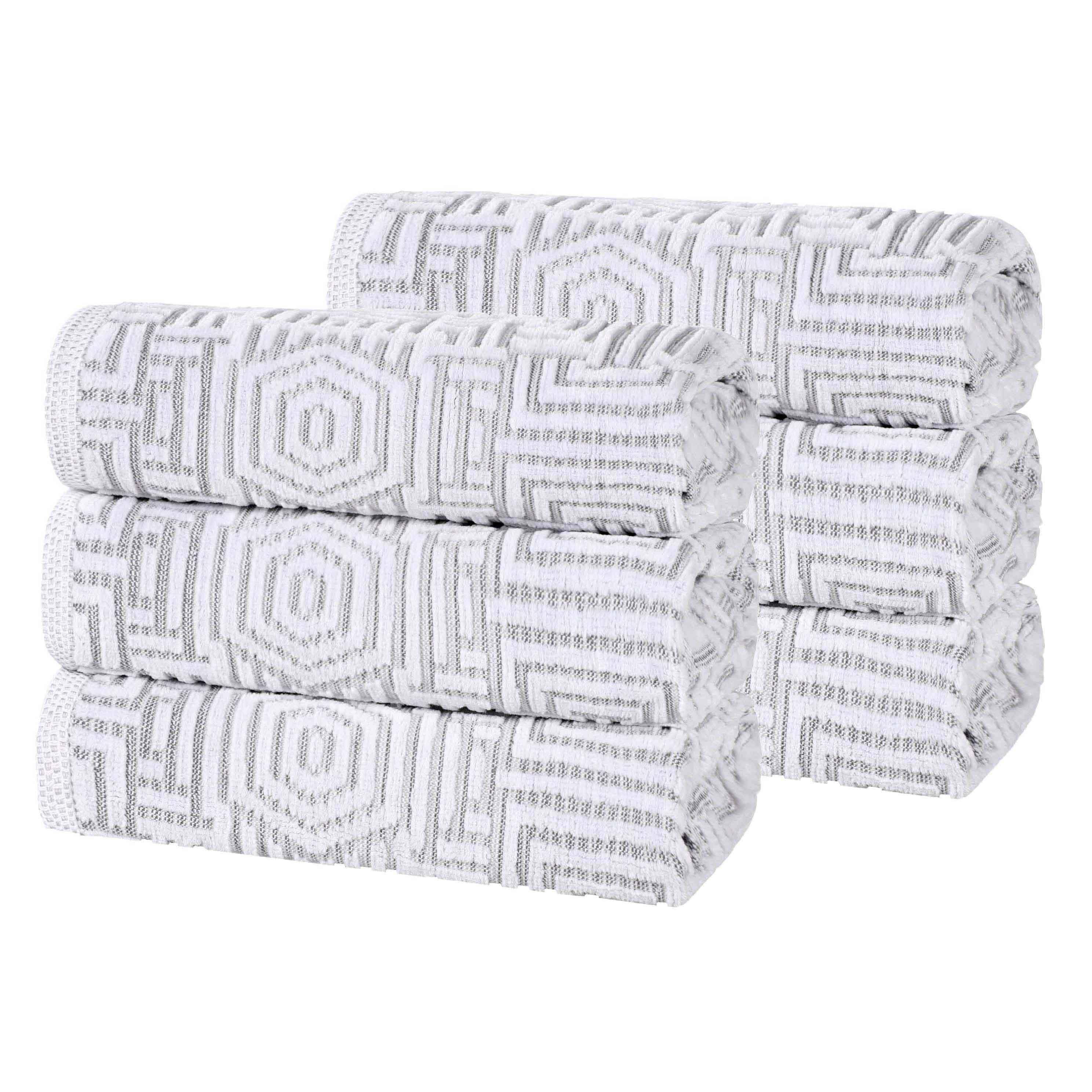Cotton Modern Geometric Jacquard Plush Absorbent Hand Towel Set of 6